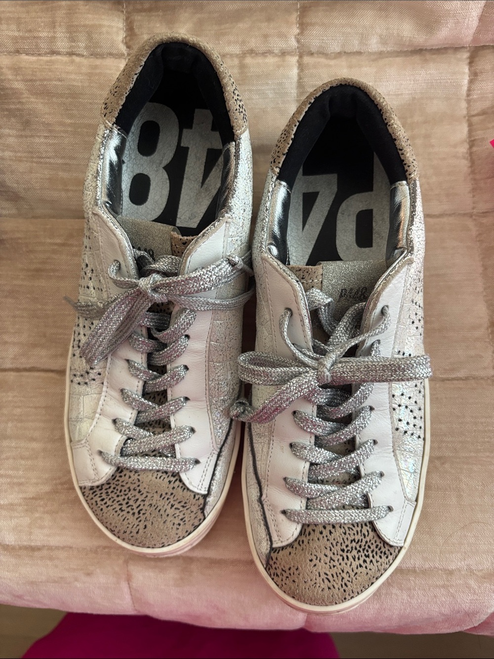 P448 Silver and Taupe Metallic Low-Top Sneakers